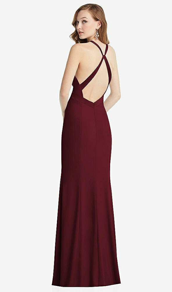 Front View - Cabernet High-Neck Halter Dress with Twist Criss Cross Back