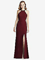 Rear View Thumbnail - Cabernet High-Neck Halter Dress with Twist Criss Cross Back