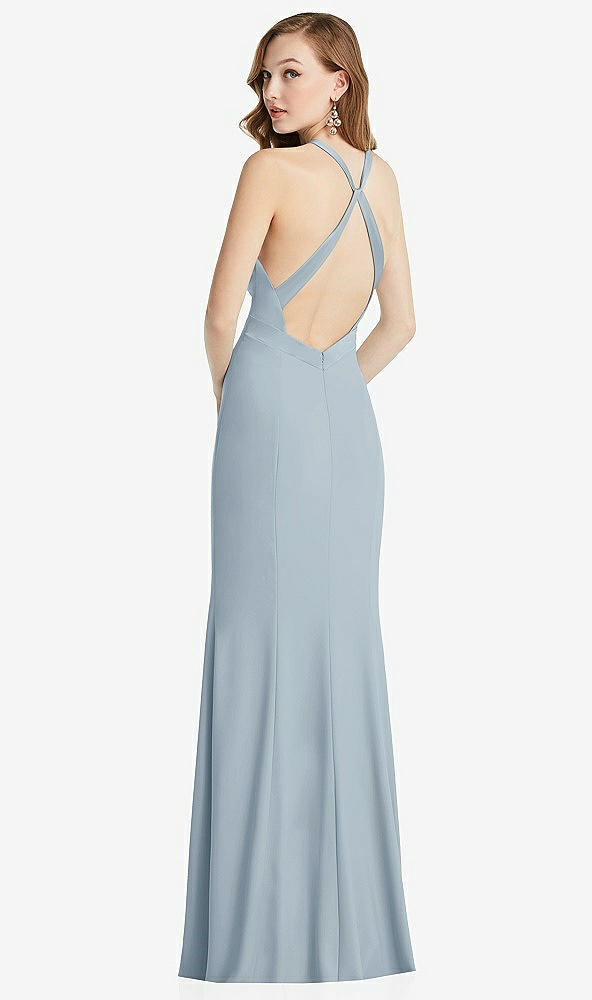 Front View - Mist High-Neck Halter Dress with Twist Criss Cross Back