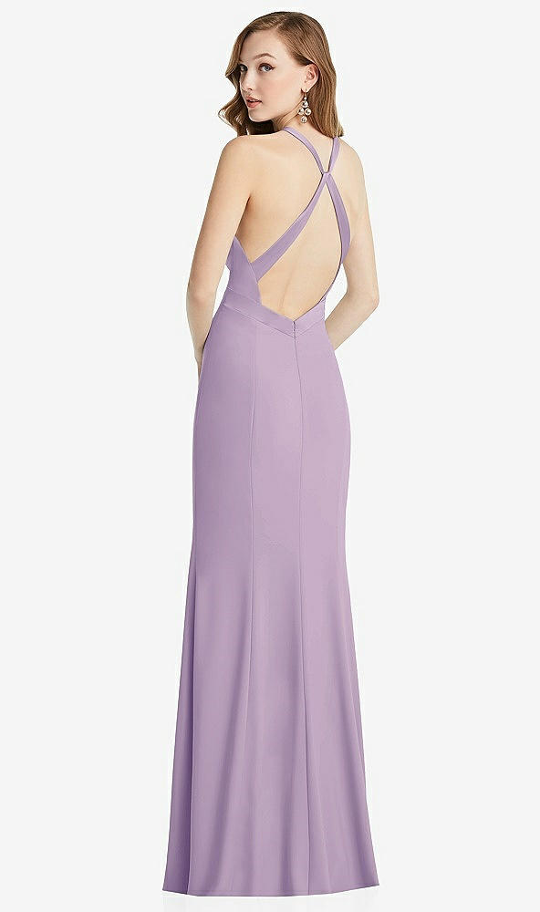 Front View - Pale Purple High-Neck Halter Dress with Twist Criss Cross Back