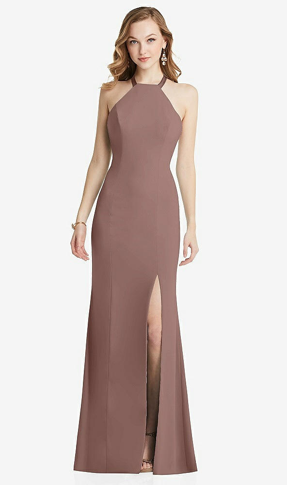 Back View - Sienna High-Neck Halter Dress with Twist Criss Cross Back