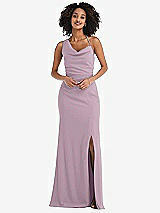 Front View Thumbnail - Suede Rose One-Shoulder Draped Cowl-Neck Maxi Dress