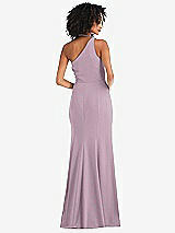 Rear View Thumbnail - Suede Rose One-Shoulder Draped Cowl-Neck Maxi Dress