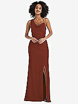 Front View Thumbnail - Auburn Moon One-Shoulder Draped Cowl-Neck Maxi Dress