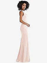 Side View Thumbnail - Blush One-Shoulder Draped Cowl-Neck Maxi Dress
