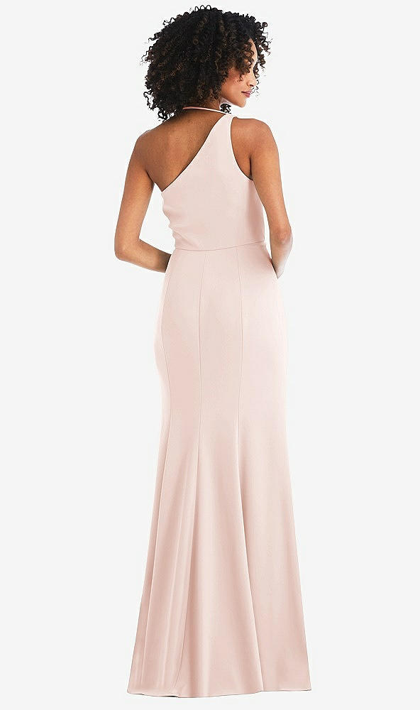 Back View - Blush One-Shoulder Draped Cowl-Neck Maxi Dress