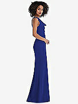 Side View Thumbnail - Cobalt Blue One-Shoulder Draped Cowl-Neck Maxi Dress