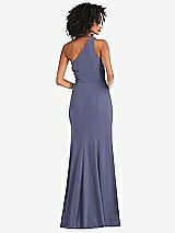Rear View Thumbnail - French Blue One-Shoulder Draped Cowl-Neck Maxi Dress