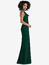 Side View Thumbnail - Hunter Green One-Shoulder Draped Cowl-Neck Maxi Dress