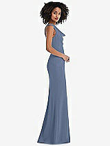 Side View Thumbnail - Larkspur Blue One-Shoulder Draped Cowl-Neck Maxi Dress