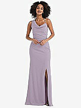 Front View Thumbnail - Lilac Haze One-Shoulder Draped Cowl-Neck Maxi Dress