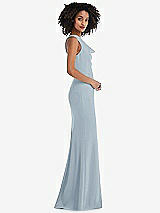 Side View Thumbnail - Mist One-Shoulder Draped Cowl-Neck Maxi Dress