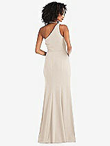 Rear View Thumbnail - Oat One-Shoulder Draped Cowl-Neck Maxi Dress