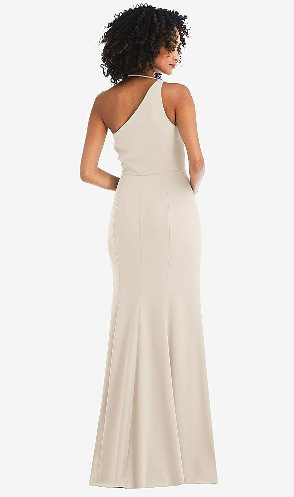 Back View - Oat One-Shoulder Draped Cowl-Neck Maxi Dress