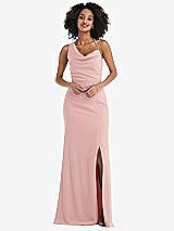 Front View Thumbnail - Rose One-Shoulder Draped Cowl-Neck Maxi Dress