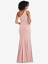 Rear View Thumbnail - Rose One-Shoulder Draped Cowl-Neck Maxi Dress