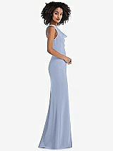 Side View Thumbnail - Sky Blue One-Shoulder Draped Cowl-Neck Maxi Dress
