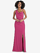 Front View Thumbnail - Tea Rose One-Shoulder Draped Cowl-Neck Maxi Dress
