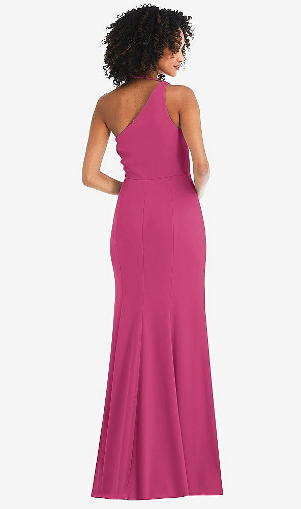 Back View - Tea Rose One-Shoulder Draped Cowl-Neck Maxi Dress