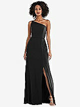 Alt View 1 Thumbnail - Black Skinny One-Shoulder Trumpet Gown with Front Slit