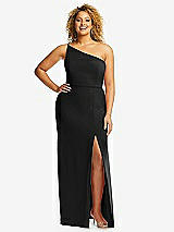 Front View Thumbnail - Black Skinny One-Shoulder Trumpet Gown with Front Slit