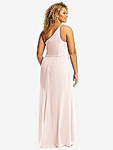 Rear View Thumbnail - Blush Skinny One-Shoulder Trumpet Gown with Front Slit
