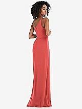 Alt View 3 Thumbnail - Perfect Coral Skinny One-Shoulder Trumpet Gown with Front Slit