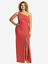 Front View Thumbnail - Perfect Coral Skinny One-Shoulder Trumpet Gown with Front Slit
