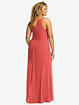 Rear View Thumbnail - Perfect Coral Skinny One-Shoulder Trumpet Gown with Front Slit