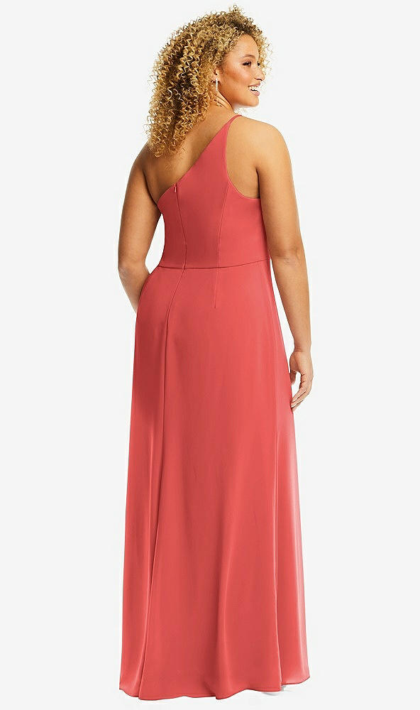 Back View - Perfect Coral Skinny One-Shoulder Trumpet Gown with Front Slit
