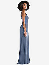 Alt View 2 Thumbnail - Larkspur Blue Skinny One-Shoulder Trumpet Gown with Front Slit