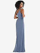 Alt View 3 Thumbnail - Larkspur Blue Skinny One-Shoulder Trumpet Gown with Front Slit