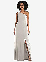 Alt View 1 Thumbnail - Oyster Skinny One-Shoulder Trumpet Gown with Front Slit