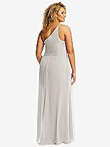 Rear View Thumbnail - Oyster Skinny One-Shoulder Trumpet Gown with Front Slit