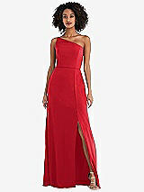 Alt View 1 Thumbnail - Parisian Red Skinny One-Shoulder Trumpet Gown with Front Slit