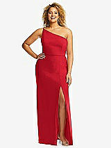 Front View Thumbnail - Parisian Red Skinny One-Shoulder Trumpet Gown with Front Slit