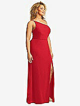 Side View Thumbnail - Parisian Red Skinny One-Shoulder Trumpet Gown with Front Slit