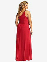 Rear View Thumbnail - Parisian Red Skinny One-Shoulder Trumpet Gown with Front Slit