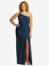 Front View Thumbnail - Sofia Blue Skinny One-Shoulder Trumpet Gown with Front Slit