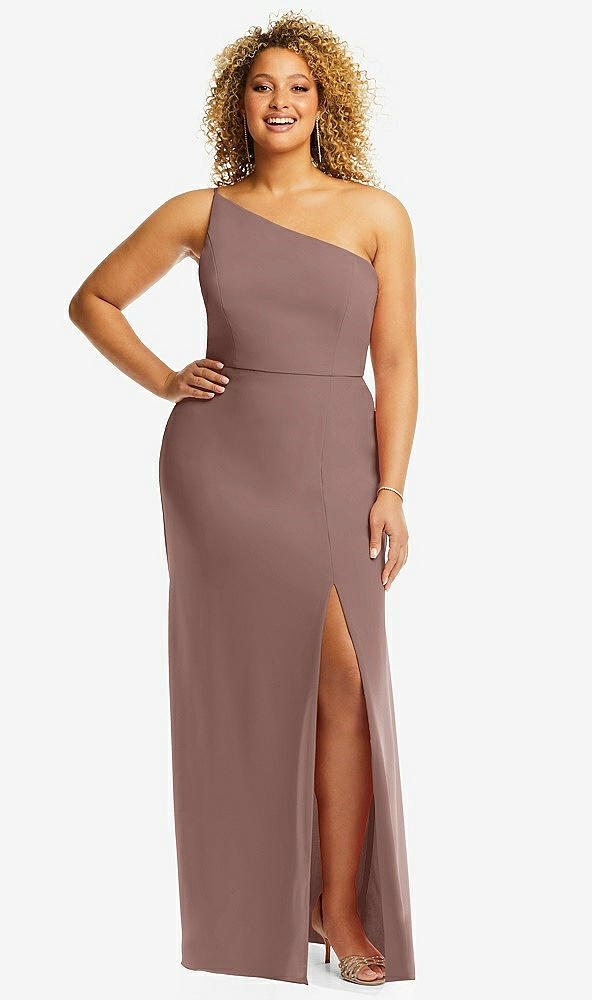 Front View - Sienna Skinny One-Shoulder Trumpet Gown with Front Slit