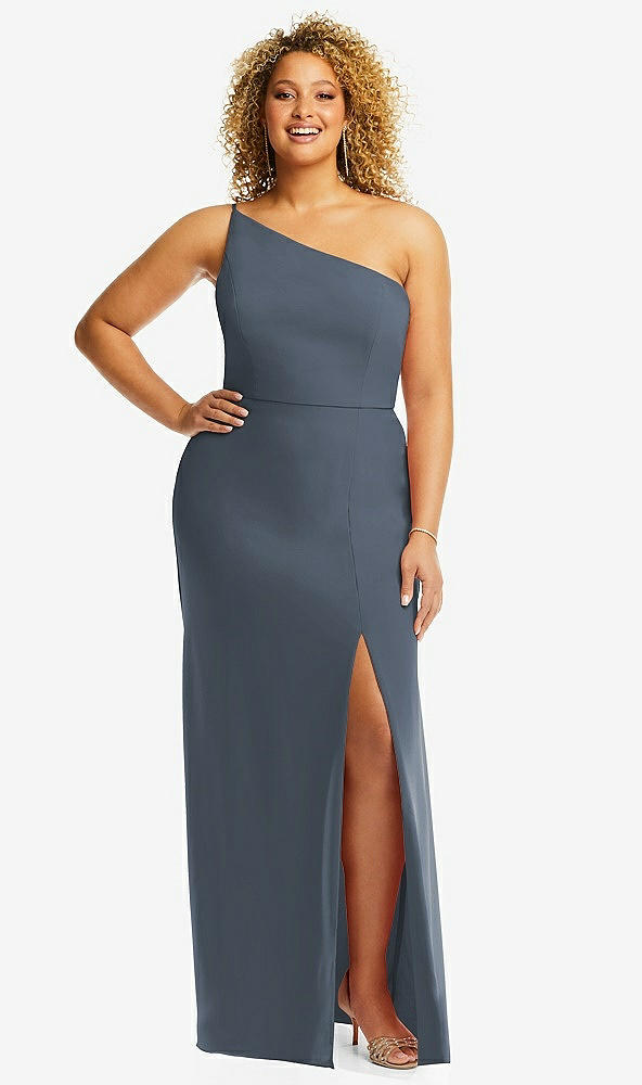 Front View - Silverstone Skinny One-Shoulder Trumpet Gown with Front Slit