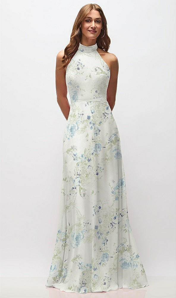 Front View - Bleu Garden High Neck Halter Backless Maxi Dress