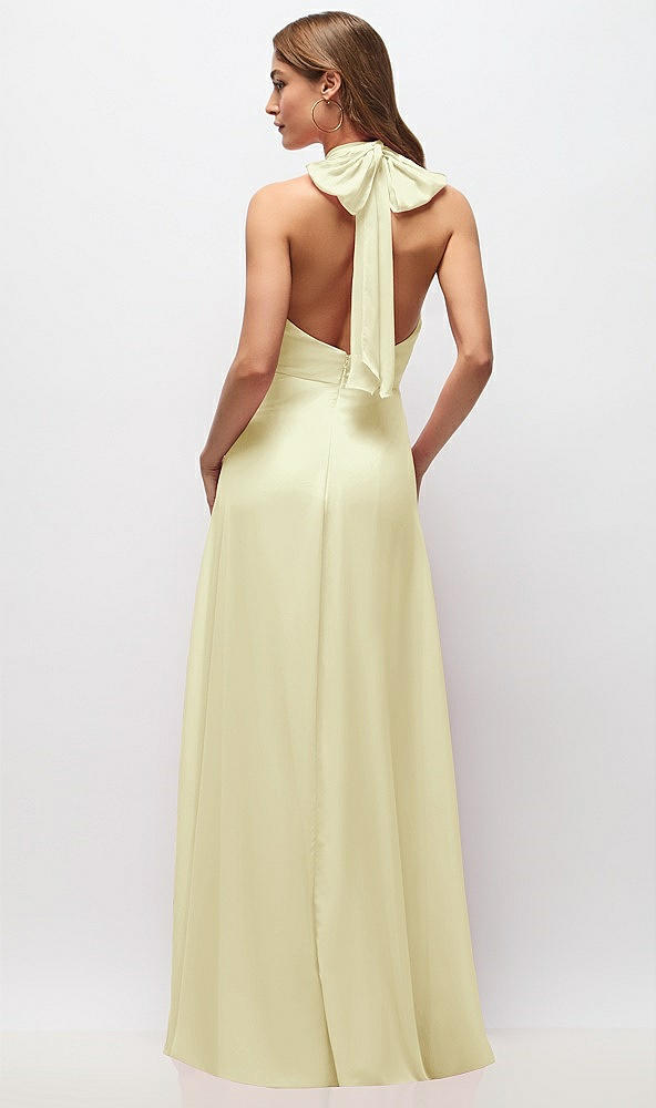 Back View - Butter Yellow High Neck Halter Backless Maxi Dress