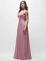 Side View Thumbnail - Dusty Pink High Neck Halter Backless Maxi Dress