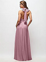 Rear View Thumbnail - Dusty Pink High Neck Halter Backless Maxi Dress