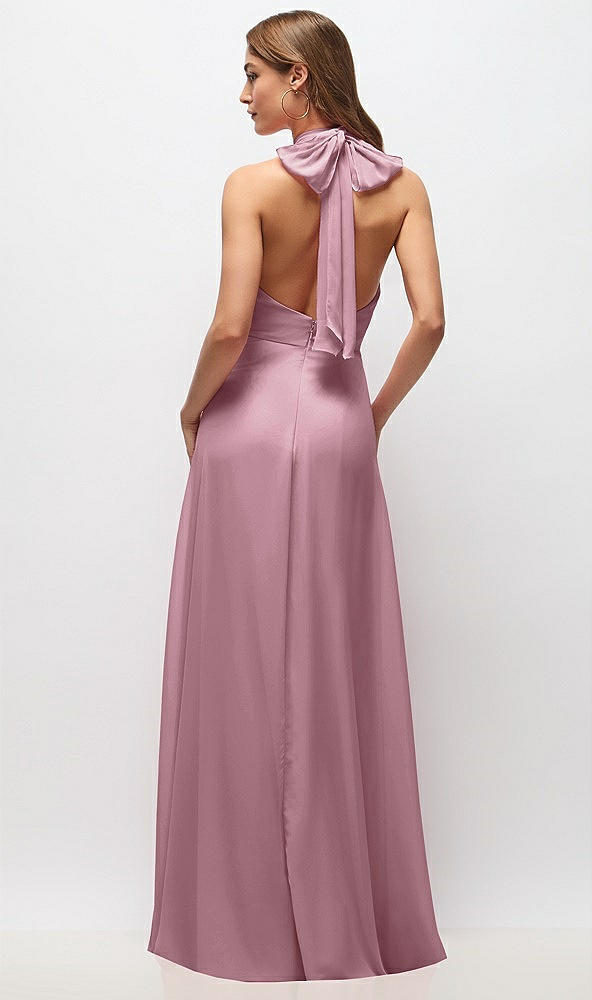 Back View - Dusty Pink High Neck Halter Backless Maxi Dress