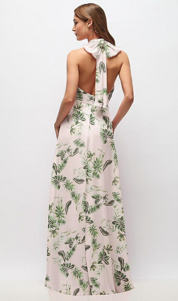 Back View - Palm Beach Print High Neck Halter Backless Maxi Dress