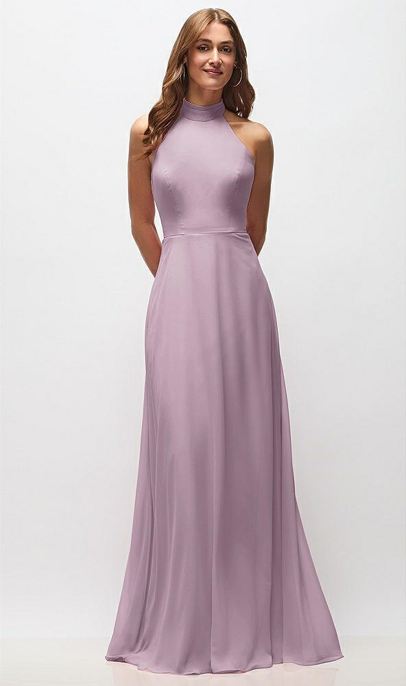Front View - Suede Rose High Neck Halter Backless Maxi Dress