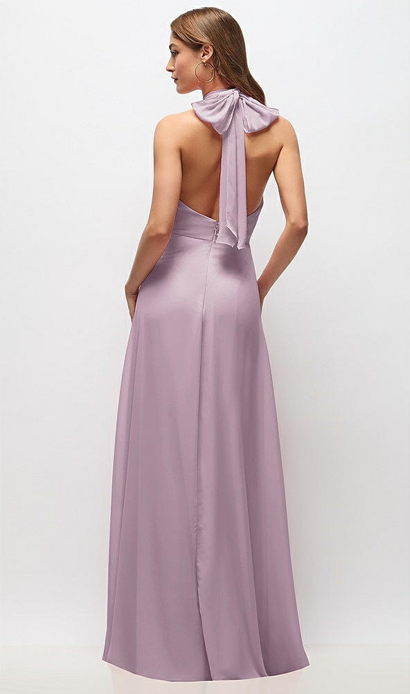 Back View - Suede Rose High Neck Halter Backless Maxi Dress