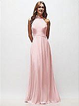 Front View Thumbnail - Ballet Pink High Neck Halter Backless Maxi Dress
